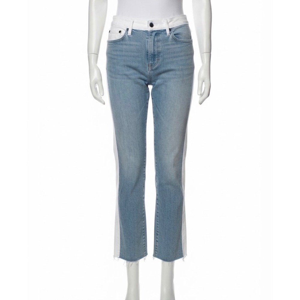 FRAME Le Crop Mini Boot Tuxedo Stripe Jeans Light Wash Blue White Size 27